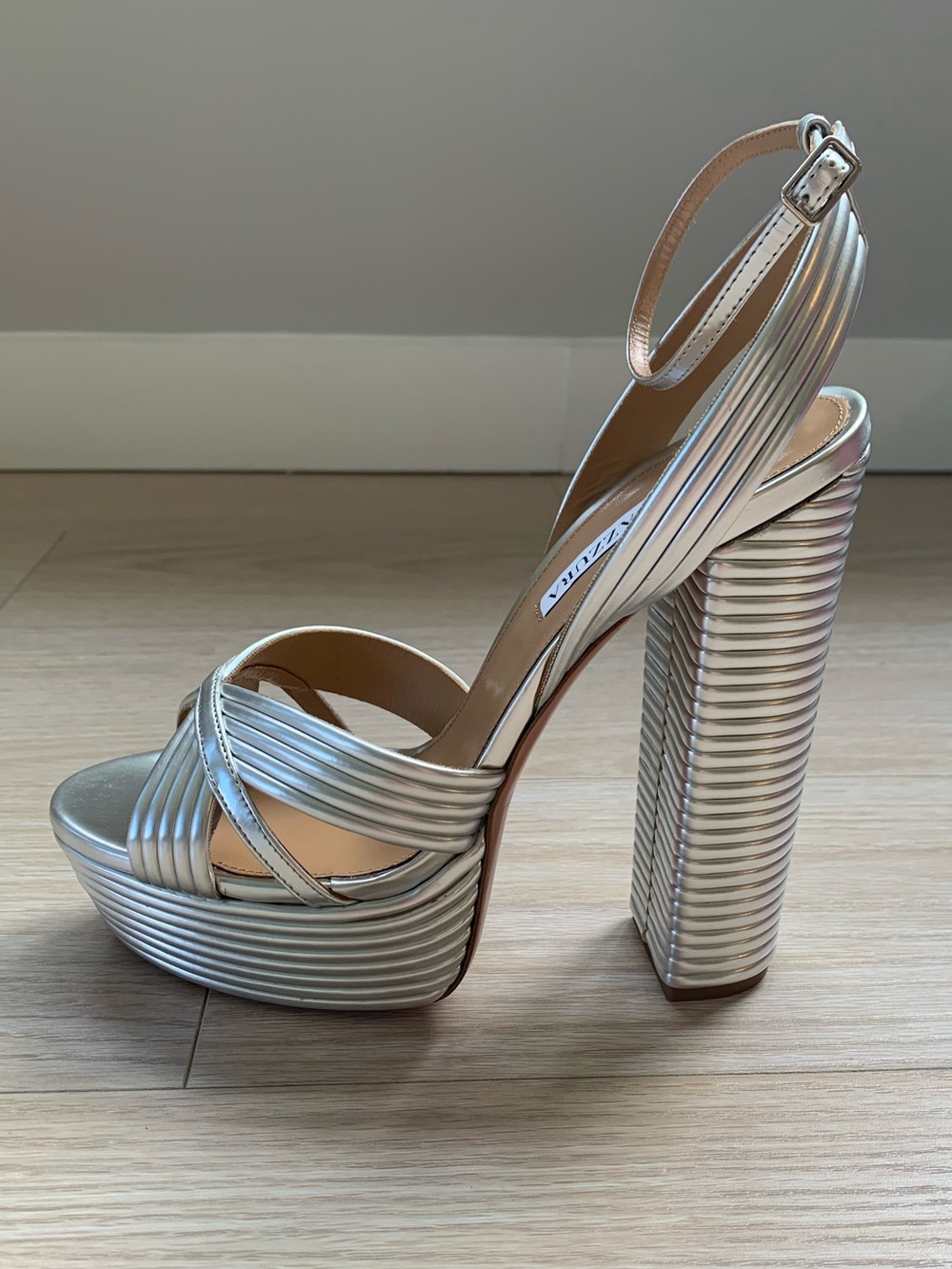 Aquazzura Sundance Plateau 140 Silver Platform Sandals NWT Size 41 IT